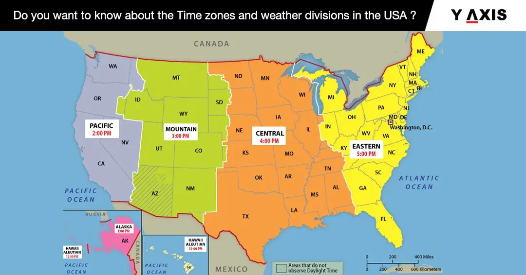 know about the Time zones and weather divisions in the USA, 2021